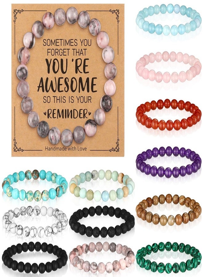 Aurelema 12 Pcs Inspirational Friendship Bracelets Gifts for Women Sometimes You Forget You're Awesome Bead Adjustable Crystal Natural Stone Bracelets with Card for Valentines Day Galentines Day Birthday Gifts - Image 1